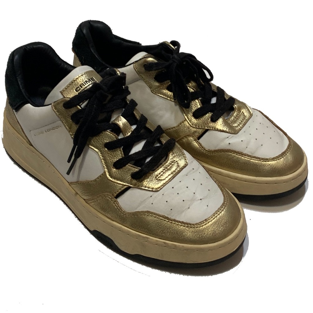 7.5 / Crime London Men's Gold and White Sneakers